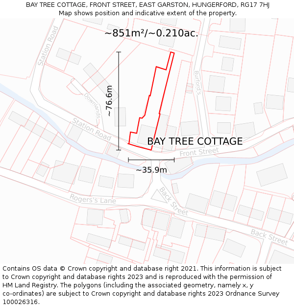 BAY TREE COTTAGE, FRONT STREET, EAST GARSTON, HUNGERFORD, RG17 7HJ: Plot and title map