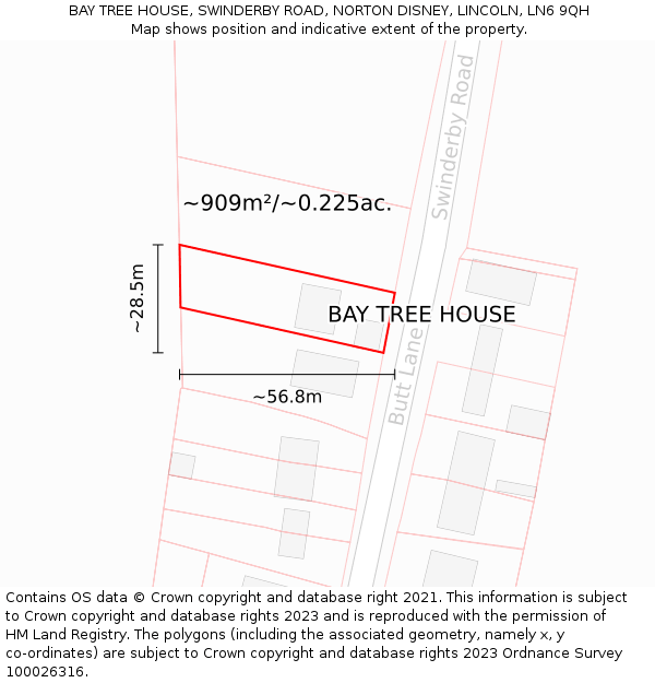 BAY TREE HOUSE, SWINDERBY ROAD, NORTON DISNEY, LINCOLN, LN6 9QH: Plot and title map