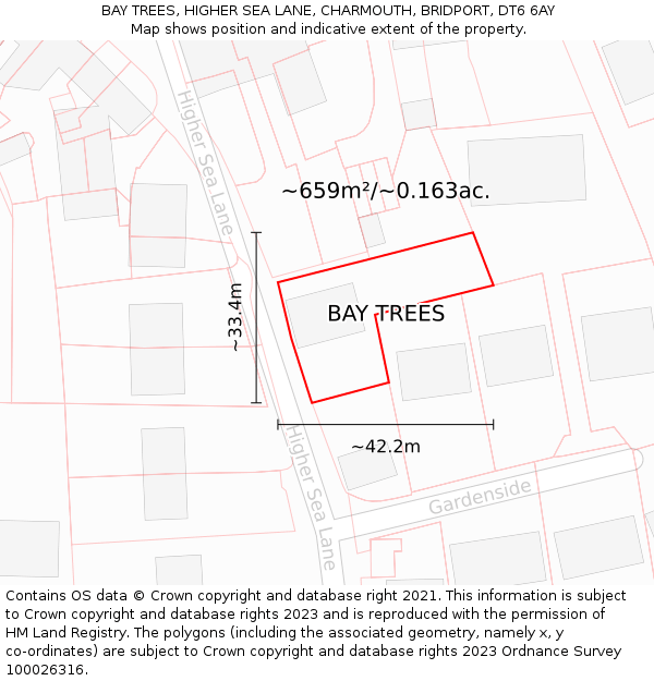 BAY TREES, HIGHER SEA LANE, CHARMOUTH, BRIDPORT, DT6 6AY: Plot and title map