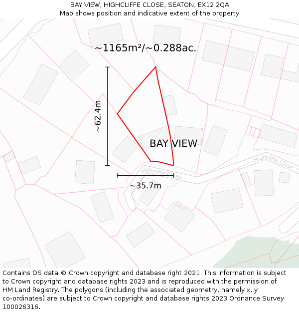 BAY VIEW, HIGHCLIFFE CLOSE, SEATON, EX12 2QA: Plot and title map