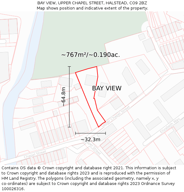 BAY VIEW, UPPER CHAPEL STREET, HALSTEAD, CO9 2BZ: Plot and title map