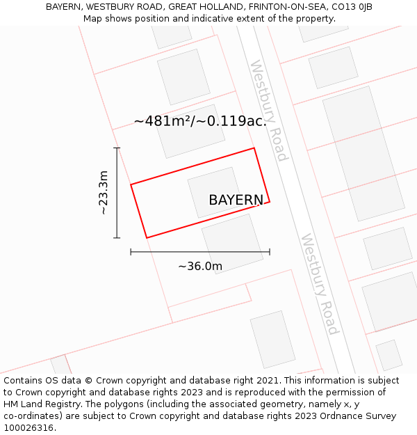 BAYERN, WESTBURY ROAD, GREAT HOLLAND, FRINTON-ON-SEA, CO13 0JB: Plot and title map