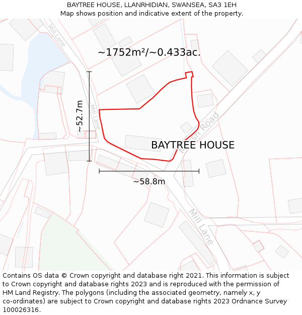 BAYTREE HOUSE, LLANRHIDIAN, SWANSEA, SA3 1EH: Plot and title map