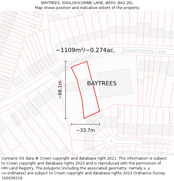 BAYTREES, ENGLISHCOMBE LANE, BATH, BA2 2EL: Plot and title map