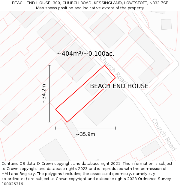 BEACH END HOUSE, 300, CHURCH ROAD, KESSINGLAND, LOWESTOFT, NR33 7SB: Plot and title map