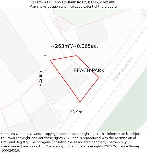 BEACH PARK, ROMILLY PARK ROAD, BARRY, CF62 6RN: Plot and title map