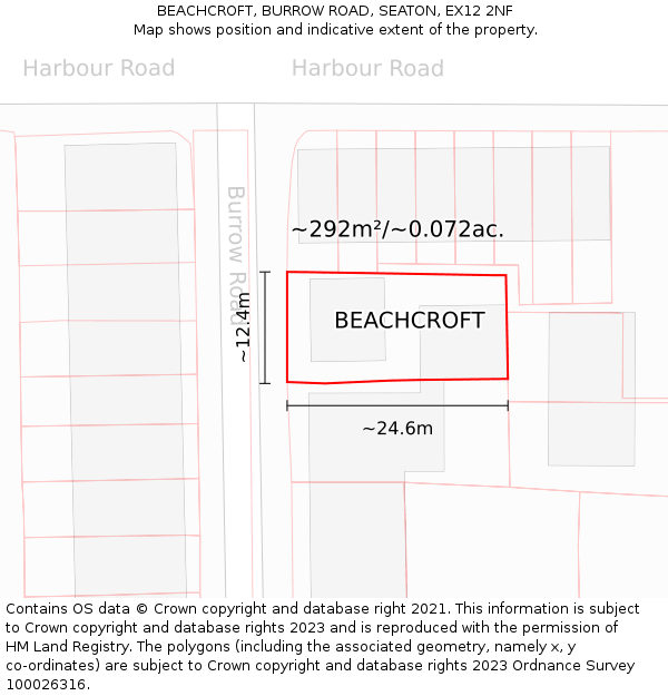 BEACHCROFT, BURROW ROAD, SEATON, EX12 2NF: Plot and title map