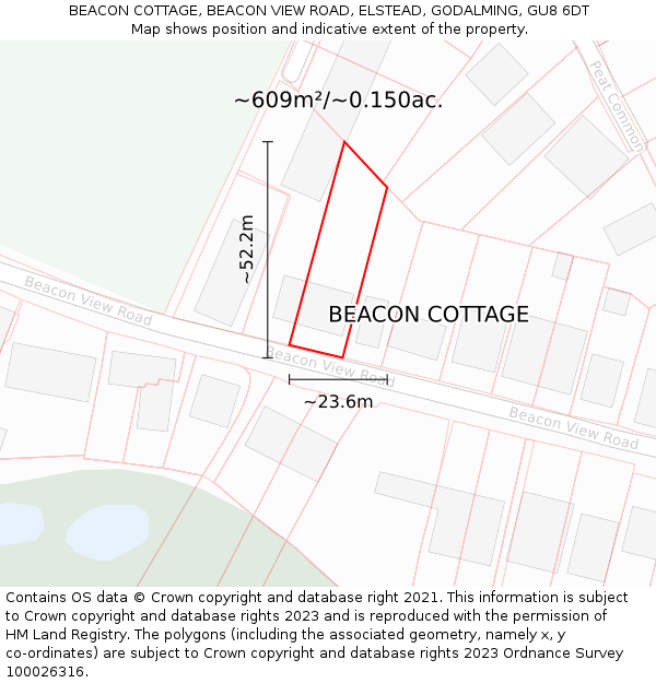 BEACON COTTAGE, BEACON VIEW ROAD, ELSTEAD, GODALMING, GU8 6DT: Plot and title map