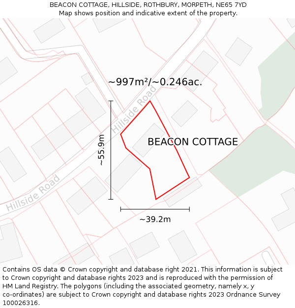 BEACON COTTAGE, HILLSIDE, ROTHBURY, MORPETH, NE65 7YD: Plot and title map