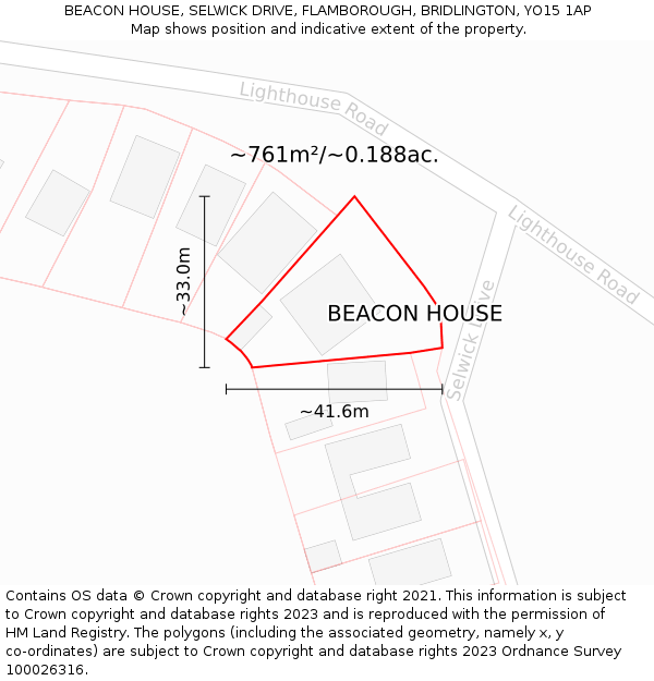 BEACON HOUSE, SELWICK DRIVE, FLAMBOROUGH, BRIDLINGTON, YO15 1AP: Plot and title map