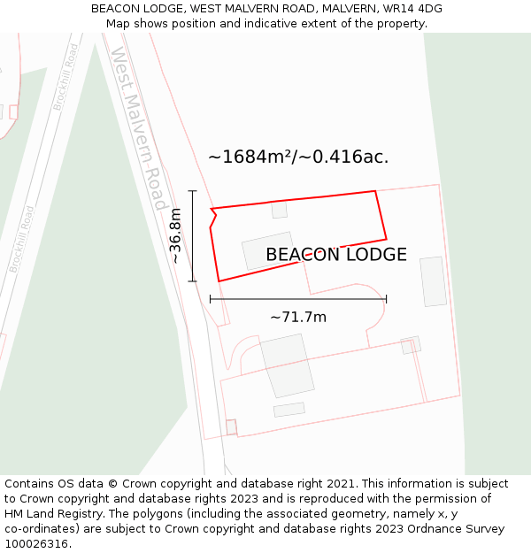 BEACON LODGE, WEST MALVERN ROAD, MALVERN, WR14 4DG: Plot and title map