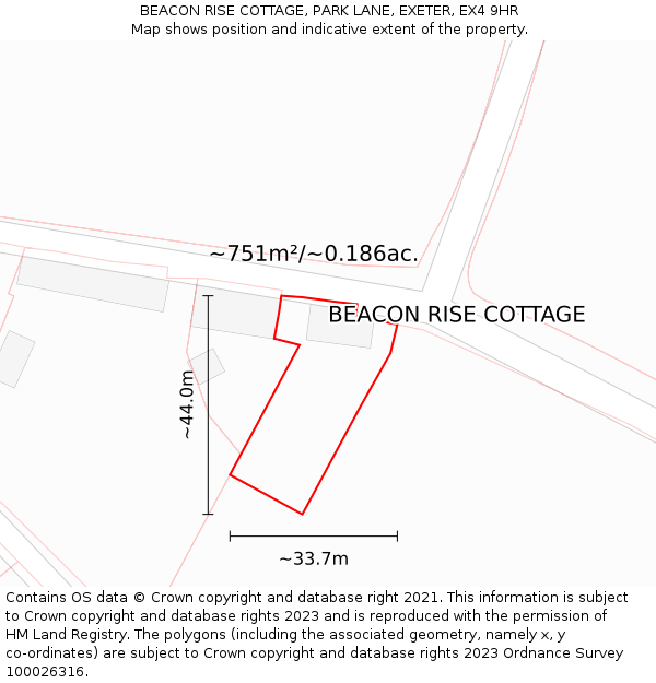 BEACON RISE COTTAGE, PARK LANE, EXETER, EX4 9HR: Plot and title map