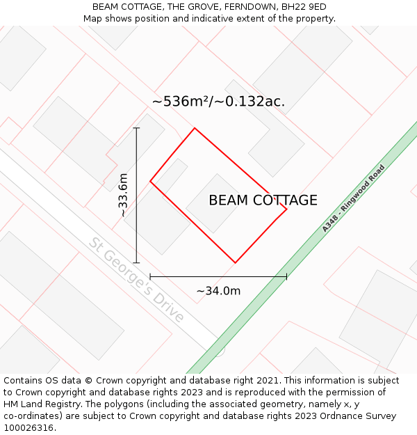 BEAM COTTAGE, THE GROVE, FERNDOWN, BH22 9ED: Plot and title map