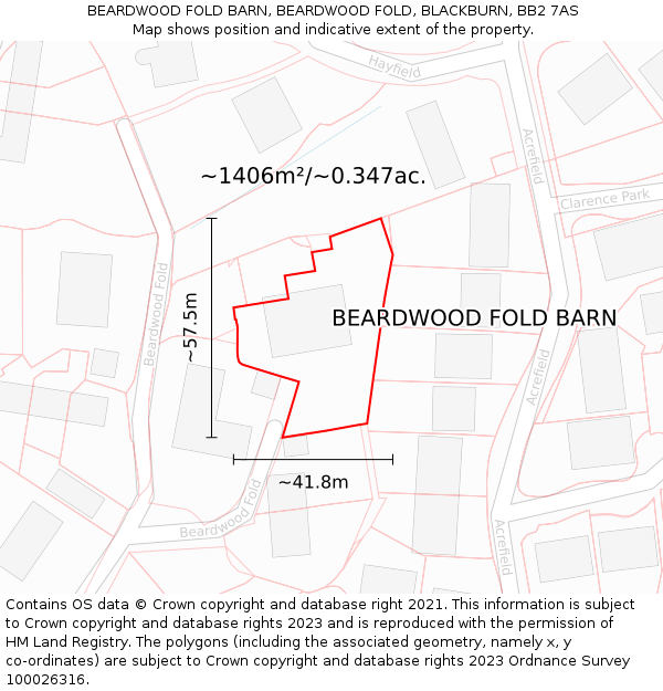 BEARDWOOD FOLD BARN, BEARDWOOD FOLD, BLACKBURN, BB2 7AS: Plot and title map