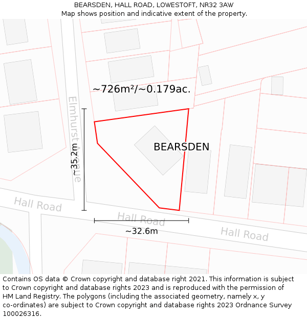 BEARSDEN, HALL ROAD, LOWESTOFT, NR32 3AW: Plot and title map