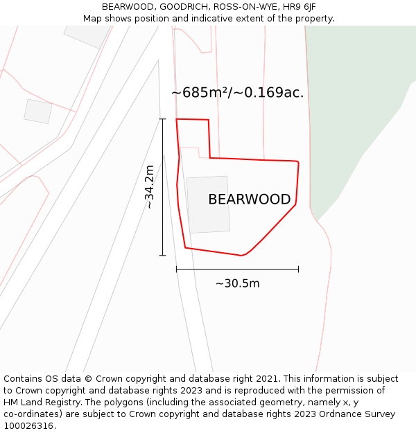 BEARWOOD, GOODRICH, ROSS-ON-WYE, HR9 6JF: Plot and title map