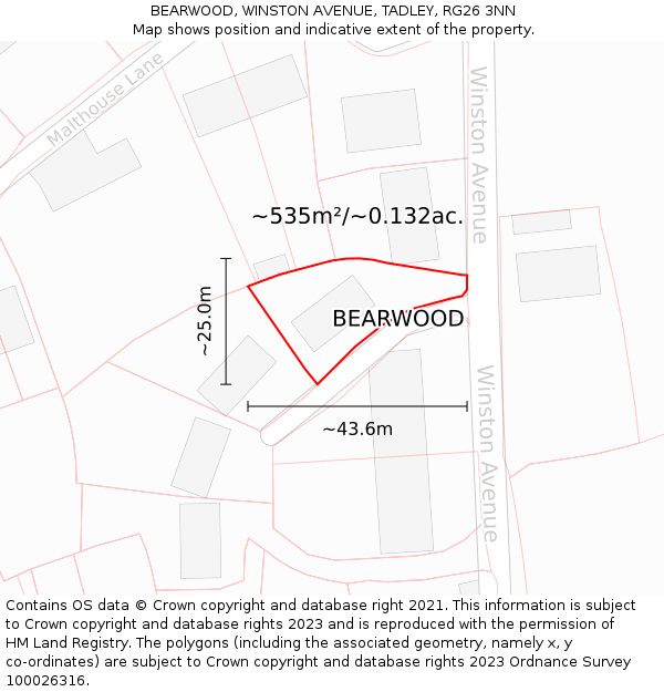 BEARWOOD, WINSTON AVENUE, TADLEY, RG26 3NN: Plot and title map