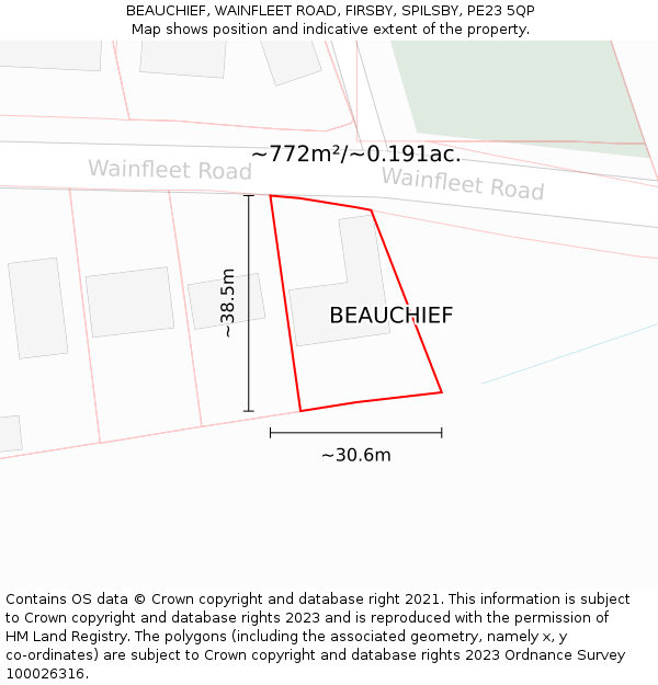 BEAUCHIEF, WAINFLEET ROAD, FIRSBY, SPILSBY, PE23 5QP: Plot and title map