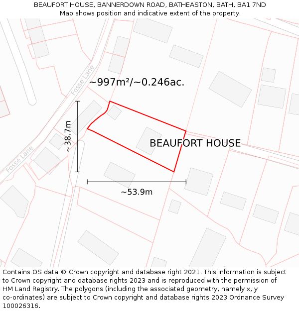 BEAUFORT HOUSE, BANNERDOWN ROAD, BATHEASTON, BATH, BA1 7ND: Plot and title map