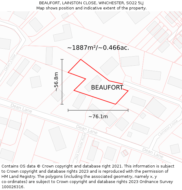 BEAUFORT, LAINSTON CLOSE, WINCHESTER, SO22 5LJ: Plot and title map