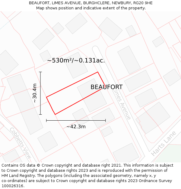 BEAUFORT, LIMES AVENUE, BURGHCLERE, NEWBURY, RG20 9HE: Plot and title map