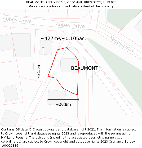 BEAUMONT, ABBEY DRIVE, GRONANT, PRESTATYN, LL19 9TE: Plot and title map