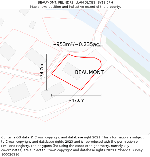 BEAUMONT, FELINDRE, LLANIDLOES, SY18 6PH: Plot and title map