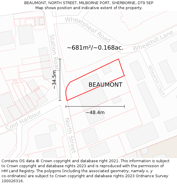 BEAUMONT, NORTH STREET, MILBORNE PORT, SHERBORNE, DT9 5EP: Plot and title map