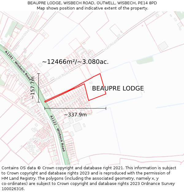 BEAUPRE LODGE, WISBECH ROAD, OUTWELL, WISBECH, PE14 8PD: Plot and title map