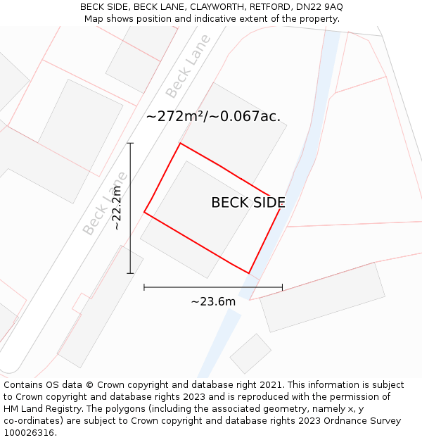 BECK SIDE, BECK LANE, CLAYWORTH, RETFORD, DN22 9AQ: Plot and title map