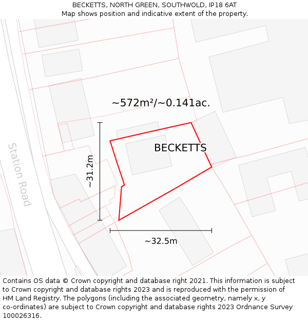 BECKETTS, NORTH GREEN, SOUTHWOLD, IP18 6AT: Plot and title map