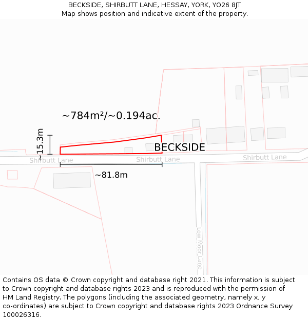 BECKSIDE, SHIRBUTT LANE, HESSAY, YORK, YO26 8JT: Plot and title map