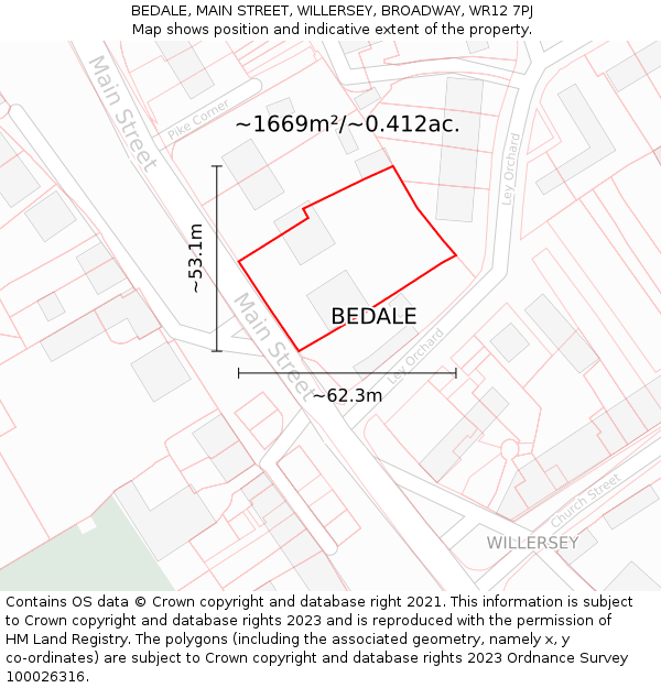 BEDALE, MAIN STREET, WILLERSEY, BROADWAY, WR12 7PJ: Plot and title map