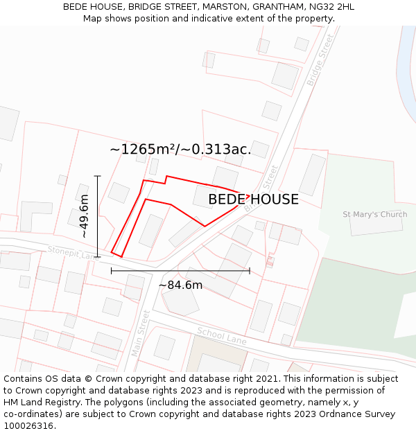 BEDE HOUSE, BRIDGE STREET, MARSTON, GRANTHAM, NG32 2HL: Plot and title map