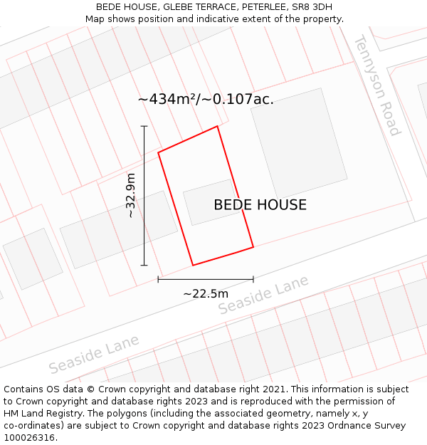 BEDE HOUSE, GLEBE TERRACE, PETERLEE, SR8 3DH: Plot and title map