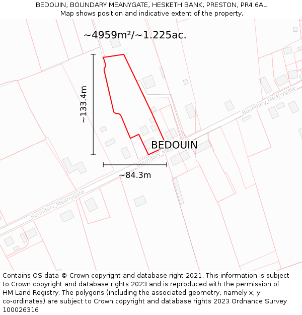 BEDOUIN, BOUNDARY MEANYGATE, HESKETH BANK, PRESTON, PR4 6AL: Plot and title map