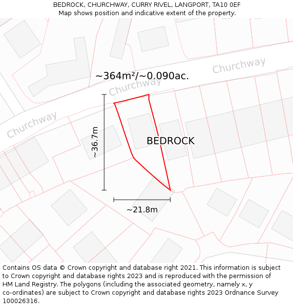 BEDROCK, CHURCHWAY, CURRY RIVEL, LANGPORT, TA10 0EF: Plot and title map