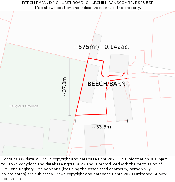 BEECH BARN, DINGHURST ROAD, CHURCHILL, WINSCOMBE, BS25 5SE: Plot and title map