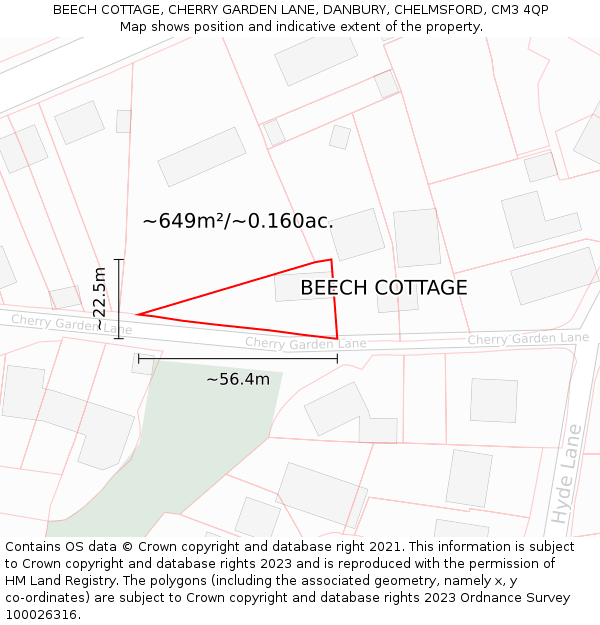BEECH COTTAGE, CHERRY GARDEN LANE, DANBURY, CHELMSFORD, CM3 4QP: Plot and title map