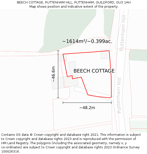 BEECH COTTAGE, PUTTENHAM HILL, PUTTENHAM, GUILDFORD, GU3 1AH: Plot and title map
