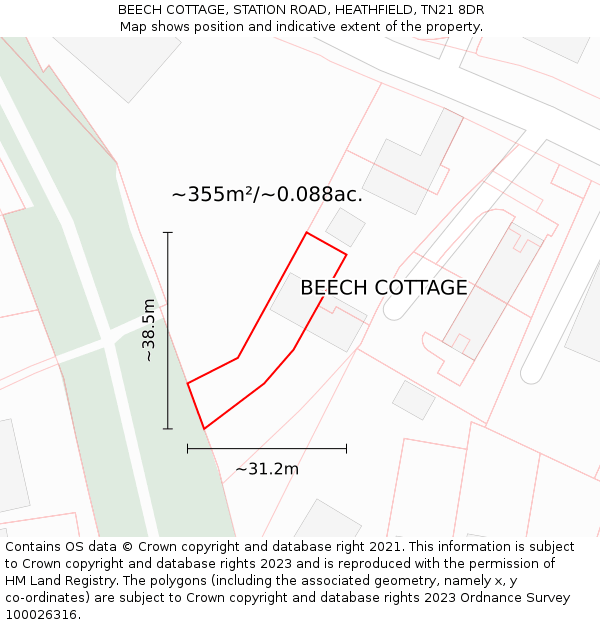 BEECH COTTAGE, STATION ROAD, HEATHFIELD, TN21 8DR: Plot and title map