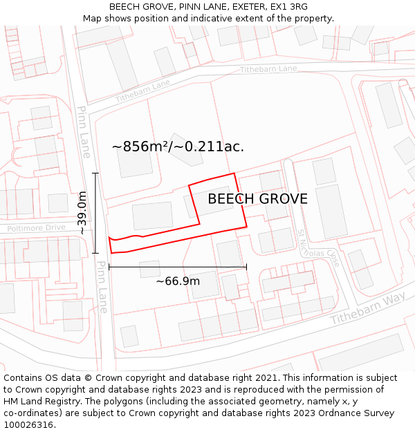 BEECH GROVE, PINN LANE, EXETER, EX1 3RG: Plot and title map