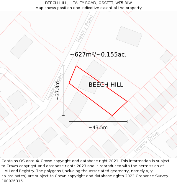 BEECH HILL, HEALEY ROAD, OSSETT, WF5 8LW: Plot and title map