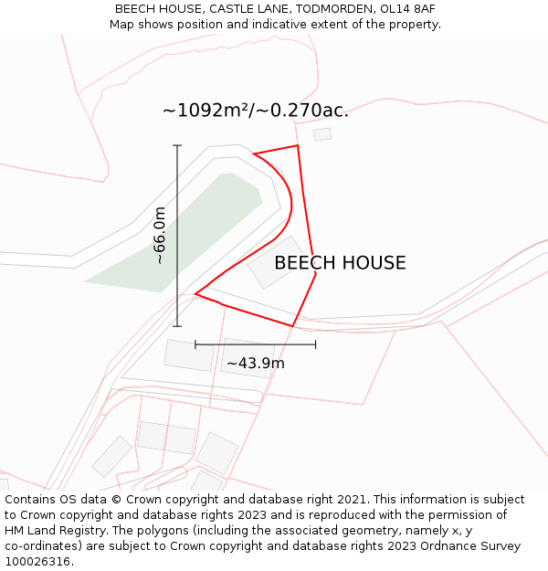 BEECH HOUSE, CASTLE LANE, TODMORDEN, OL14 8AF: Plot and title map