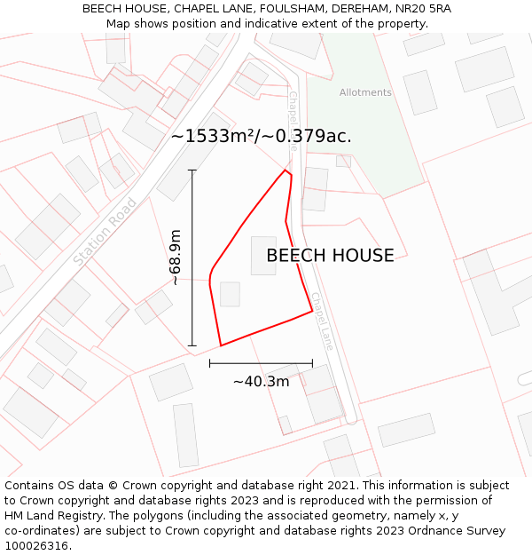 BEECH HOUSE, CHAPEL LANE, FOULSHAM, DEREHAM, NR20 5RA: Plot and title map