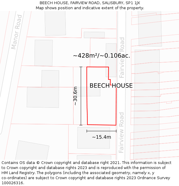 BEECH HOUSE, FAIRVIEW ROAD, SALISBURY, SP1 1JX: Plot and title map