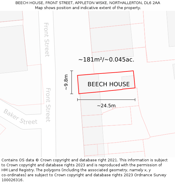 BEECH HOUSE, FRONT STREET, APPLETON WISKE, NORTHALLERTON, DL6 2AA: Plot and title map