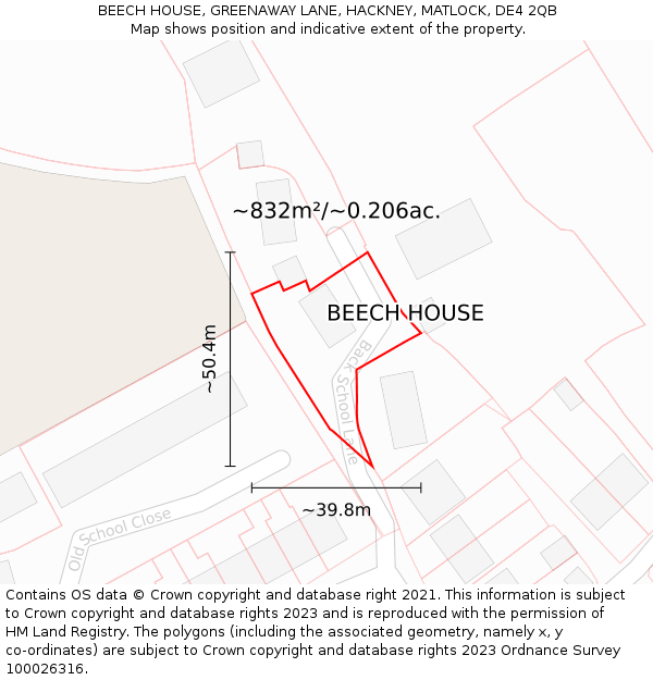 BEECH HOUSE, GREENAWAY LANE, HACKNEY, MATLOCK, DE4 2QB: Plot and title map