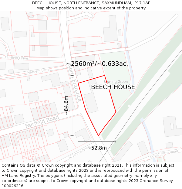 BEECH HOUSE, NORTH ENTRANCE, SAXMUNDHAM, IP17 1AP: Plot and title map