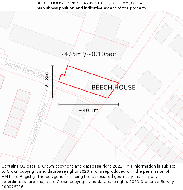 BEECH HOUSE, SPRINGBANK STREET, OLDHAM, OL8 4LH: Plot and title map